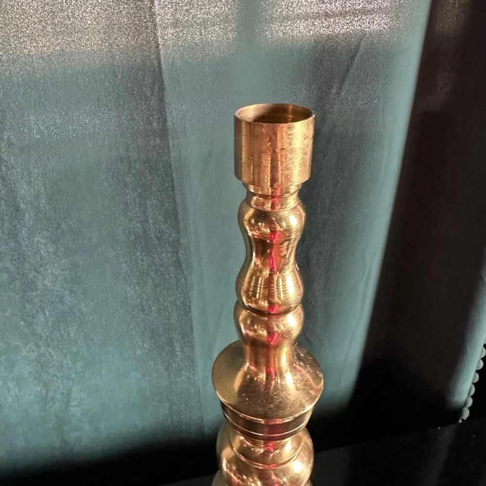 Vintage Heavy Brass Candlestick Candle Holder Japan Hearth Mantle-18